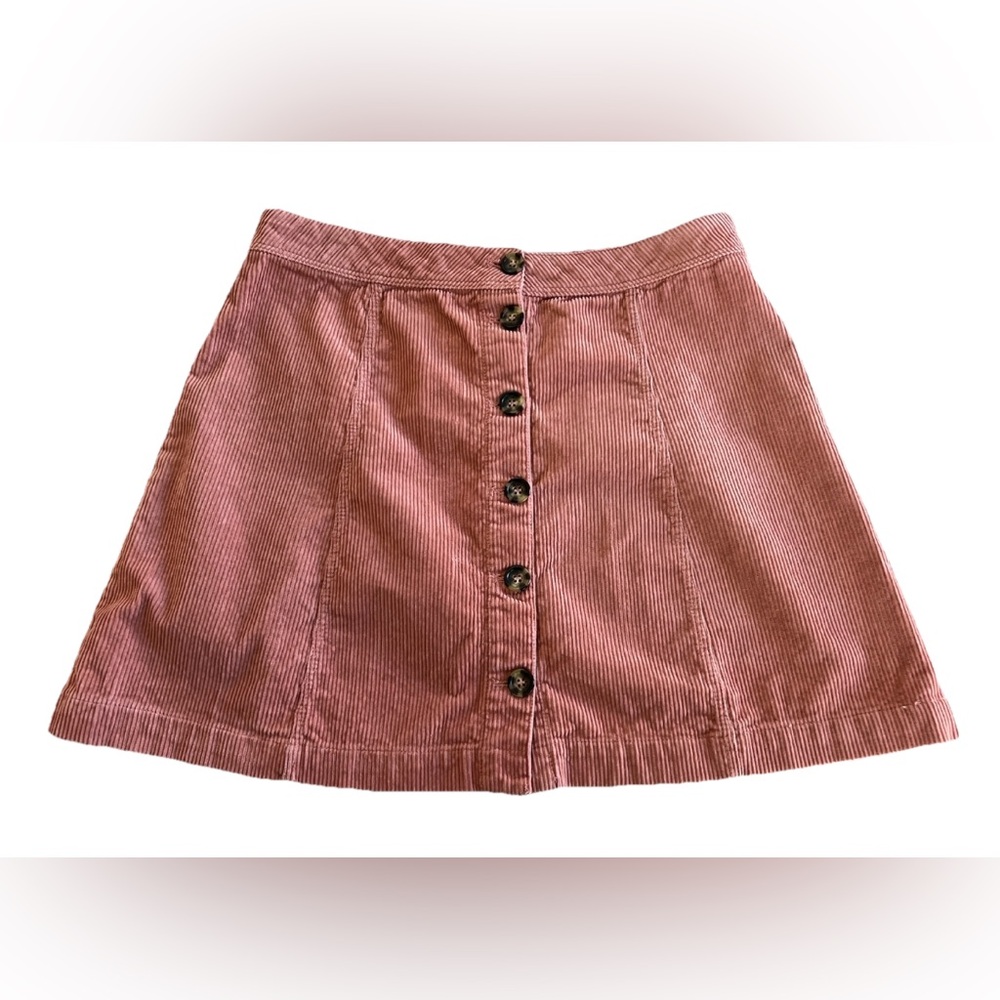 NWT DIVIDED H&M Peachy Pink Button Front Wide Wale Corduroy Mini Skirt Size 10